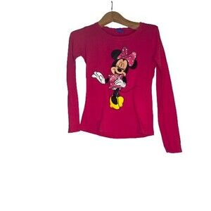Disney Minnie Mouse Shirt Girls Large Pink Graphic Print Long Sleeve Pink Casual